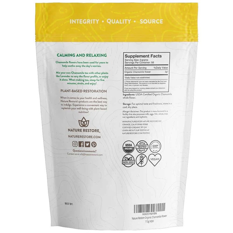 Nature Restore Organic Chamomile Whole Flower, Loose Leaf, Tea Leaves, 4oz (Packaging may vary) - Image 2
